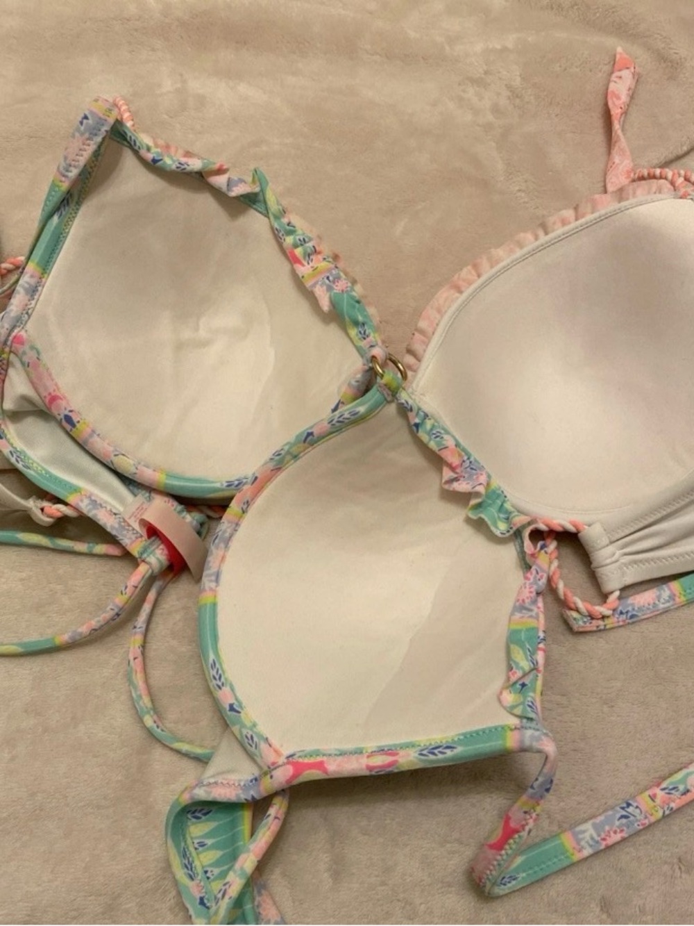 Victoria's Secret White & Peach Ruffle Halter Bikini Set - Picture 11 of 16